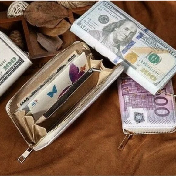 Women's Fashion $100 Dollar Printed Zip Around Wallet Organizer Faux Lea… - Picture 2 of 3